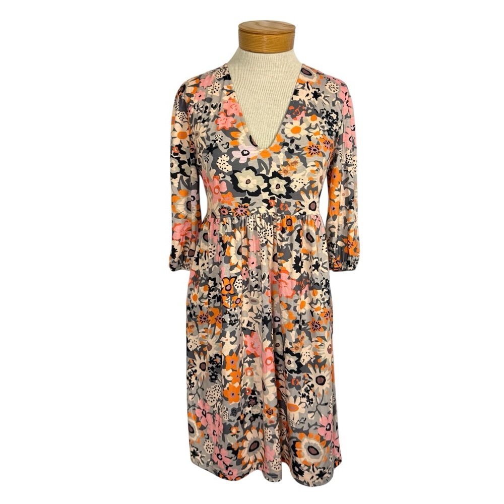 Boho Floral Mini Dress V-Neck Puff Sleeve Empire Waist Women’s Size S